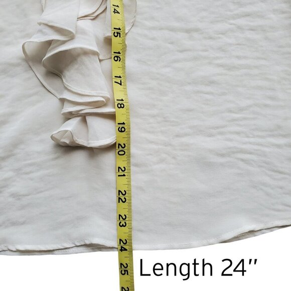 Zara Silk Organza Blouse Ruffle Front Sheer 3/4 Sleeve Cream Fairy Size L - Picture 12 of 16